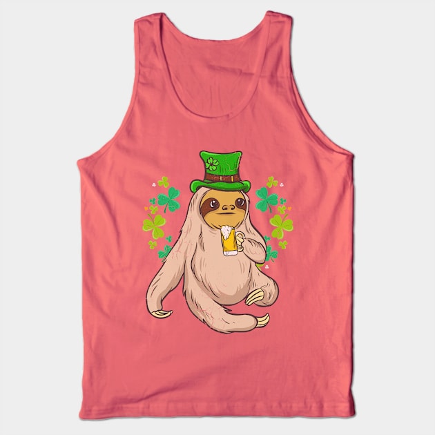 St Patricks Day Sloth Leprechaun Irish Beer Tank Top by E